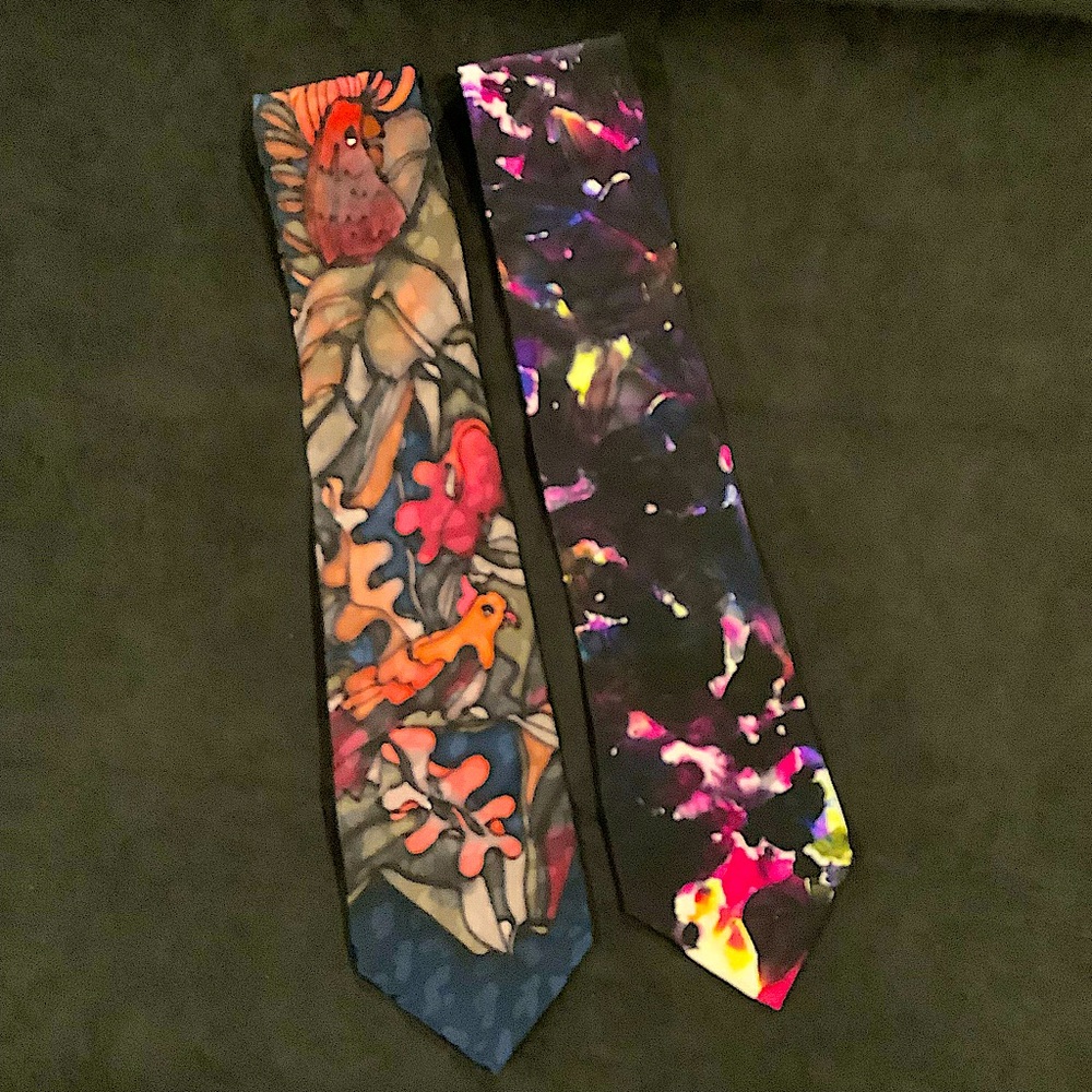Robert Daskal neckties lot of 2 vintage hand painted silk